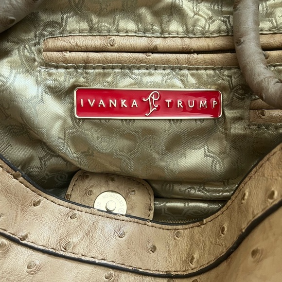IVANKA TRUMP Beige Faux Ostrich Vegan Leather Shoulder Bag - Picture 13 of 16